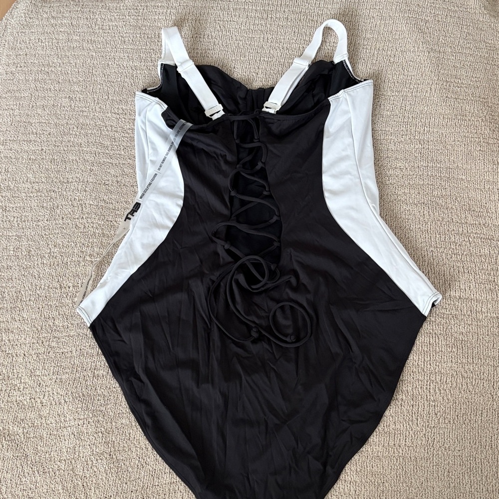 TA3 Lifty black white one piece swimsuit sz 4X extra long C cup Shapeware laceup - Picture 4 of 10